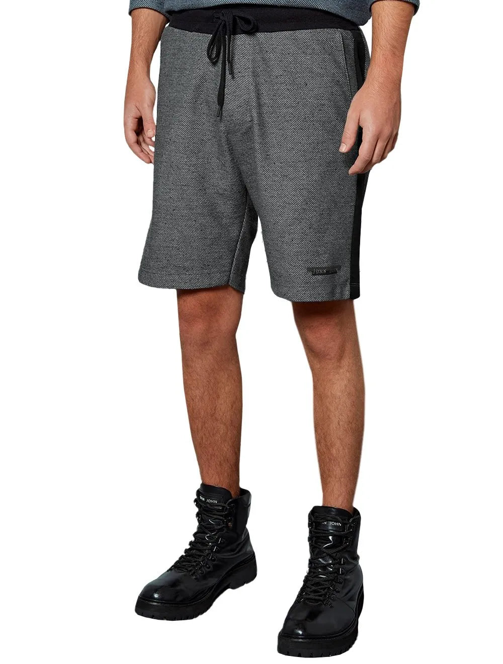 Bermuda John John Masculina Moletom Stripe Cinza Mescla