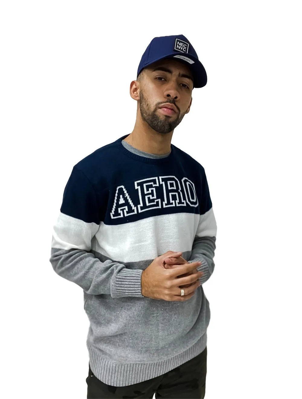 Blusa Aeropostale Masculina Tricot Aero Block Marinho/Branco/Cinza