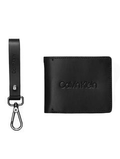 Kit Carteira e Chaveiro Calvin Klein Couro Logo Preta