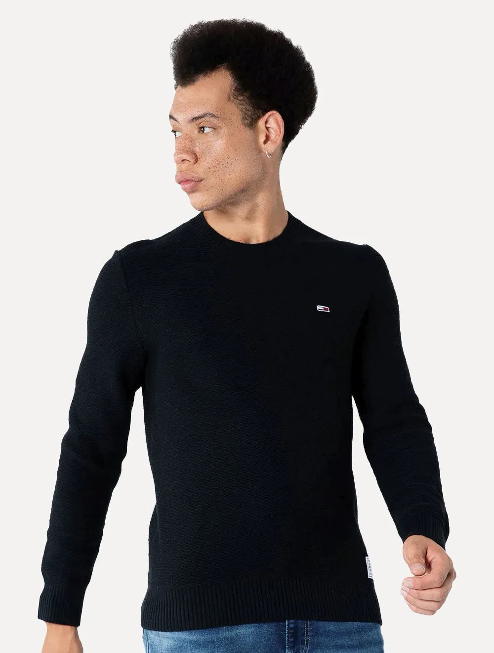 Suéter Tommy Jeans Masculino C-Neck Regular Structured Sweater Preto