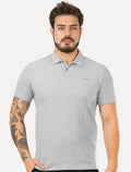 Polo Calvin Klein Masculina Piquet Regular Básica Friso Cinza Mescla