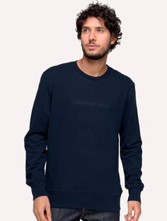 Moletom Calvin Klein Jeans Masculino Crewneck Navy Front Logo Azul Marinho