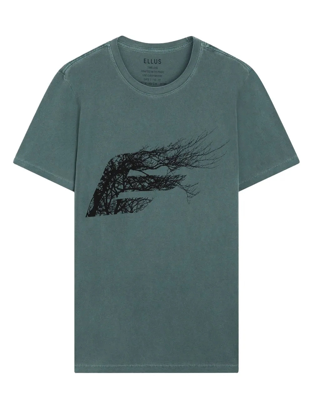 Camiseta Ellus Masculina Washed Easa Branches Classic Verde Escuro