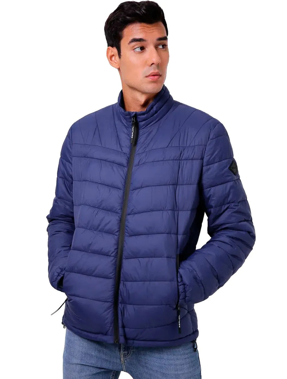 Jaqueta Replay Masculina Nylon Matelassê Azul Escuro