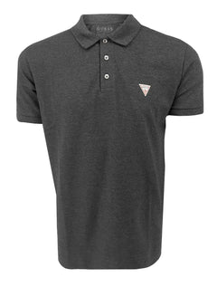 Polo Guess Masculina Piquet Tag Logo Chumbo Mescla