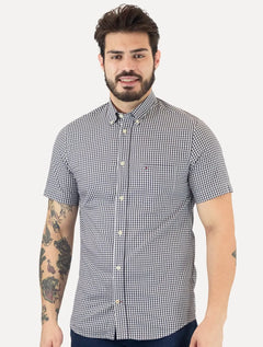 Camisa Tommy Hilfiger Masculina Manga Curta Pocket Gingham Marinho
