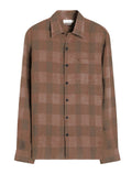 Camisa VR Masculina Linho Blend Clássica Plaid Marrom