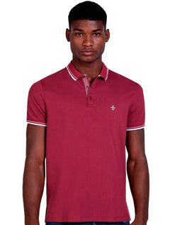 Polo Dudalina Masculina Piquet Melange Gola Listrada Bordô