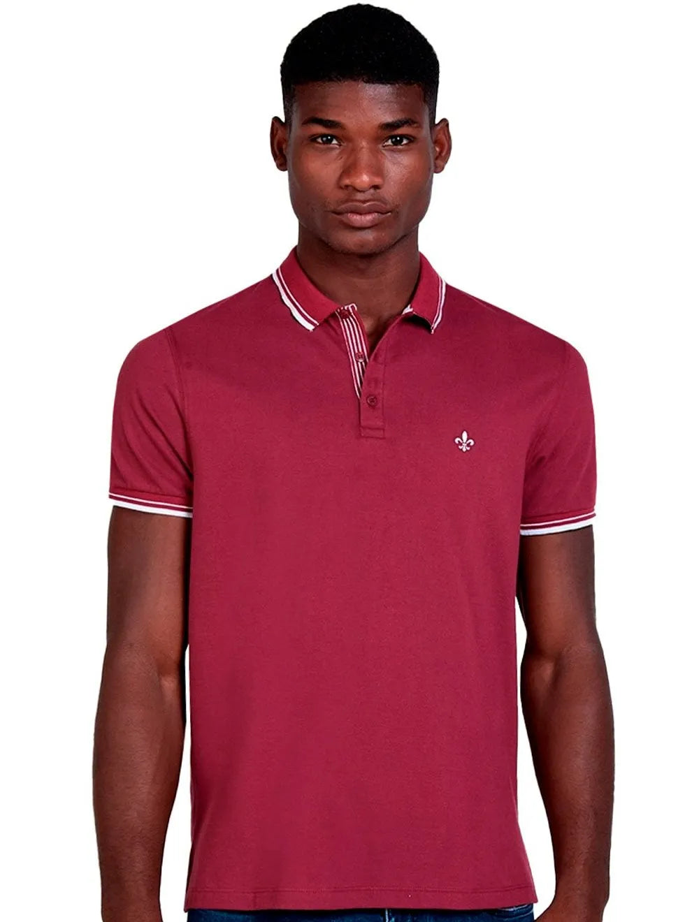 Polo Dudalina Masculina Piquet Melange Gola Listrada Bordô