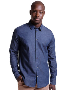 Camisa Reserva Masculina Casual Enxuto Jeans Azul Índigo