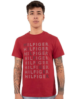 Camiseta Tommy Hilfiger Masculina Logo Repeat Tee Vermelha