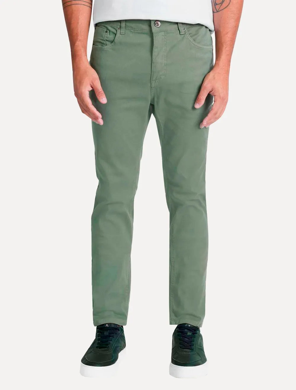 Calça Aramis Masculina Sarja Slim Color Tinturada Verde