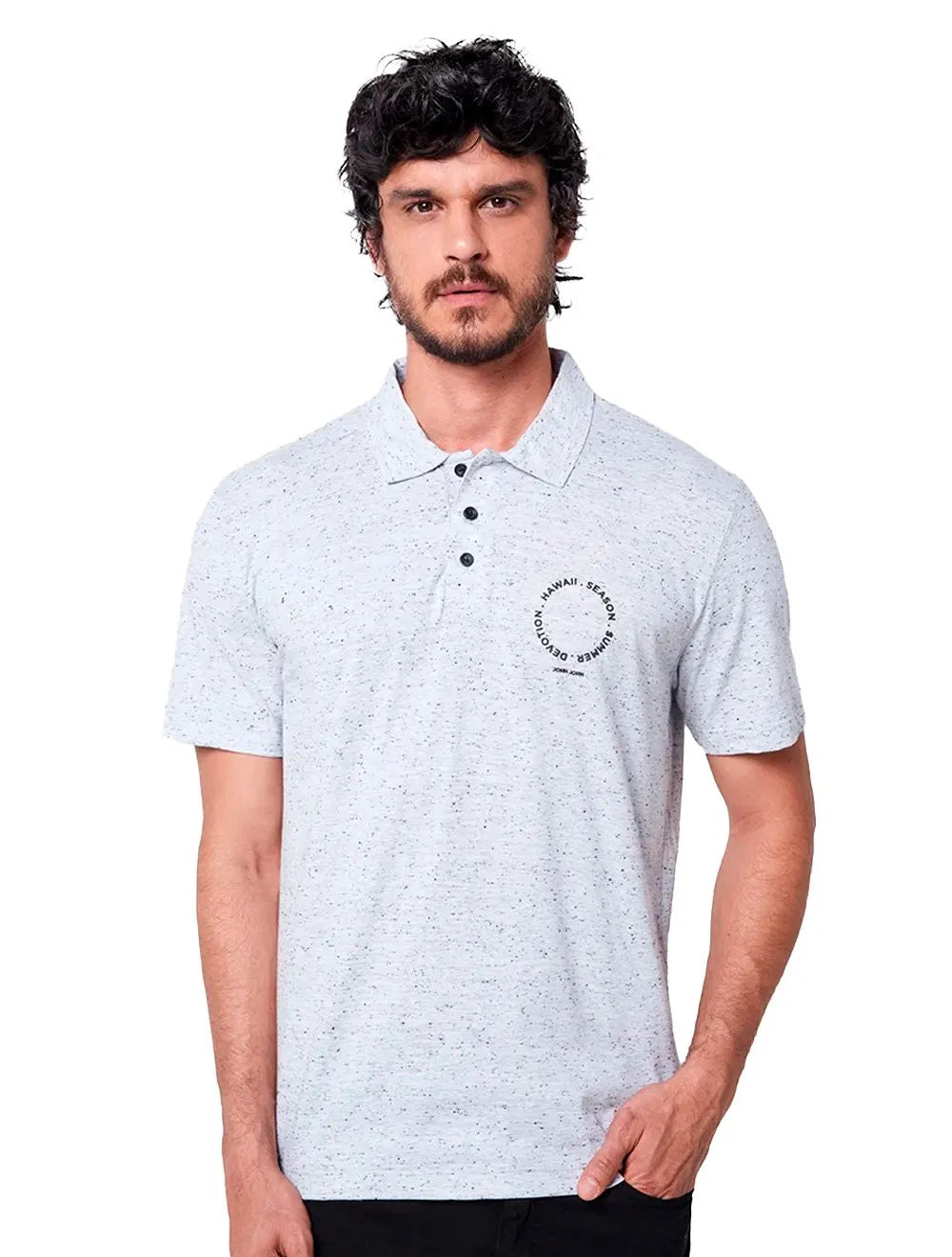 Polo John John Masculina Regular Fit Malha Points Cinza Claro Mescla