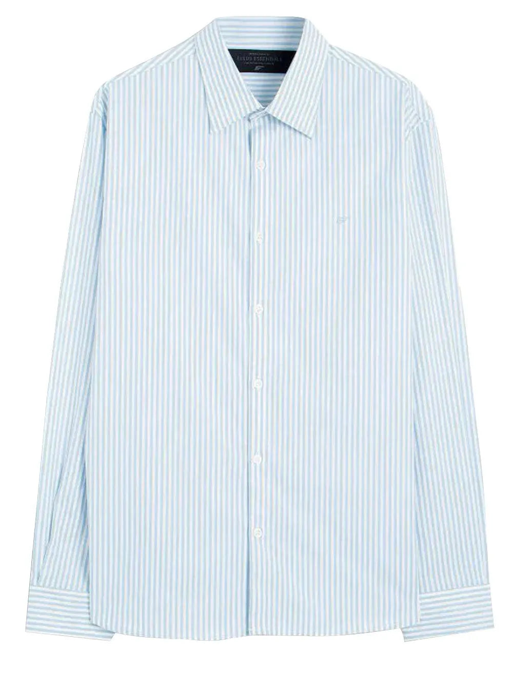 Camisa Ellus Masculina Tricoline LY Slim Midi Stripe Button Down Branco Azul Claro