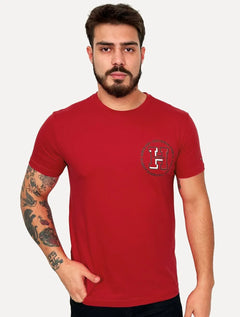 Camiseta Tommy Hilfiger Masculina Columbus H Roundle Logo Vermelho