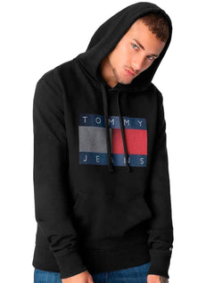 Moletom Tommy Jeans Masculino Reflective Flag Hoodie Preto