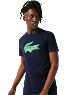 Camiseta Lacoste Masculina Jersey Sport 3D Green Logo Azul Marinho