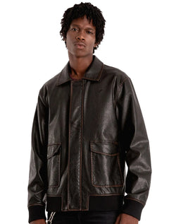 Jaqueta Ellus Masculina PU Leather Washed New Aviator Marrom Café