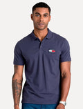Polo Tommy Jeans Masculina Regular Classic Flag Badge Azul Marinho