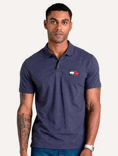 Polo Tommy Jeans Masculina Regular Classic Flag Badge Azul Marinho