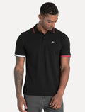 Polo Tommy Jeans Masculina Regular Piquet Flag Cuffs Preta