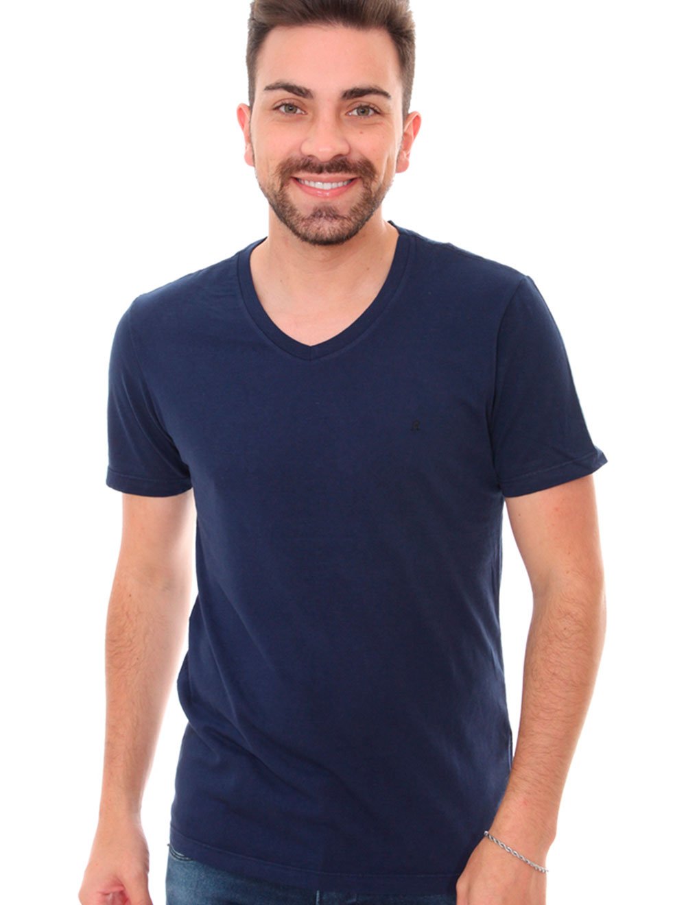 Camiseta Replay Masculina R Basic V-Neck Azul Noturno