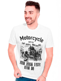 Camiseta John John Masculina Motorcycle Suply Co. Branca