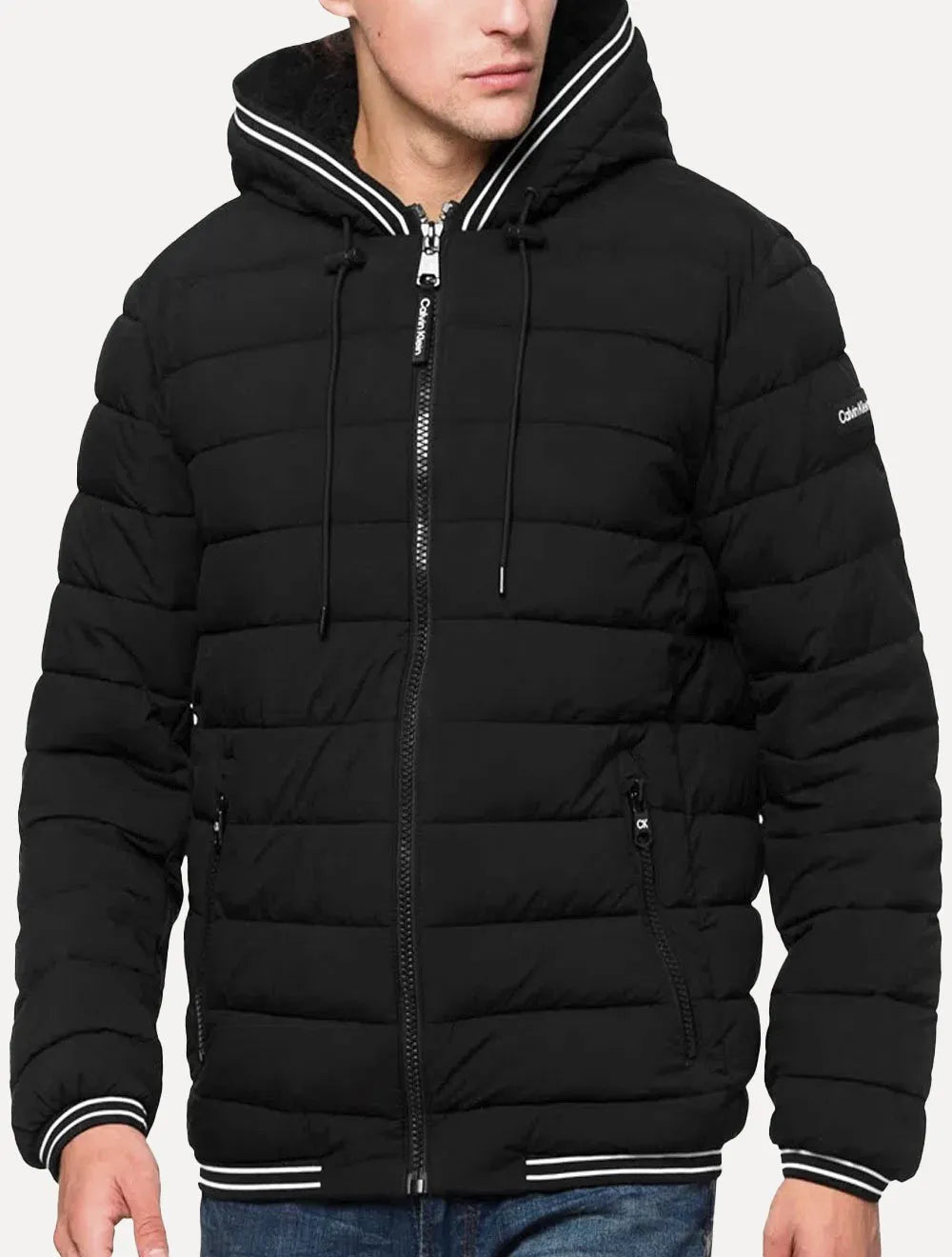 Jaqueta Calvin Klein Hoodie Matelassê Stripes Preta