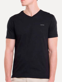 Camiseta Calvin Klein Masculina V-Neck Logo Flamê Preta