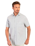 Camisa Aramis Masculina Regular Manga Curta Tricoline Micro Xadrez Branco/Marinho