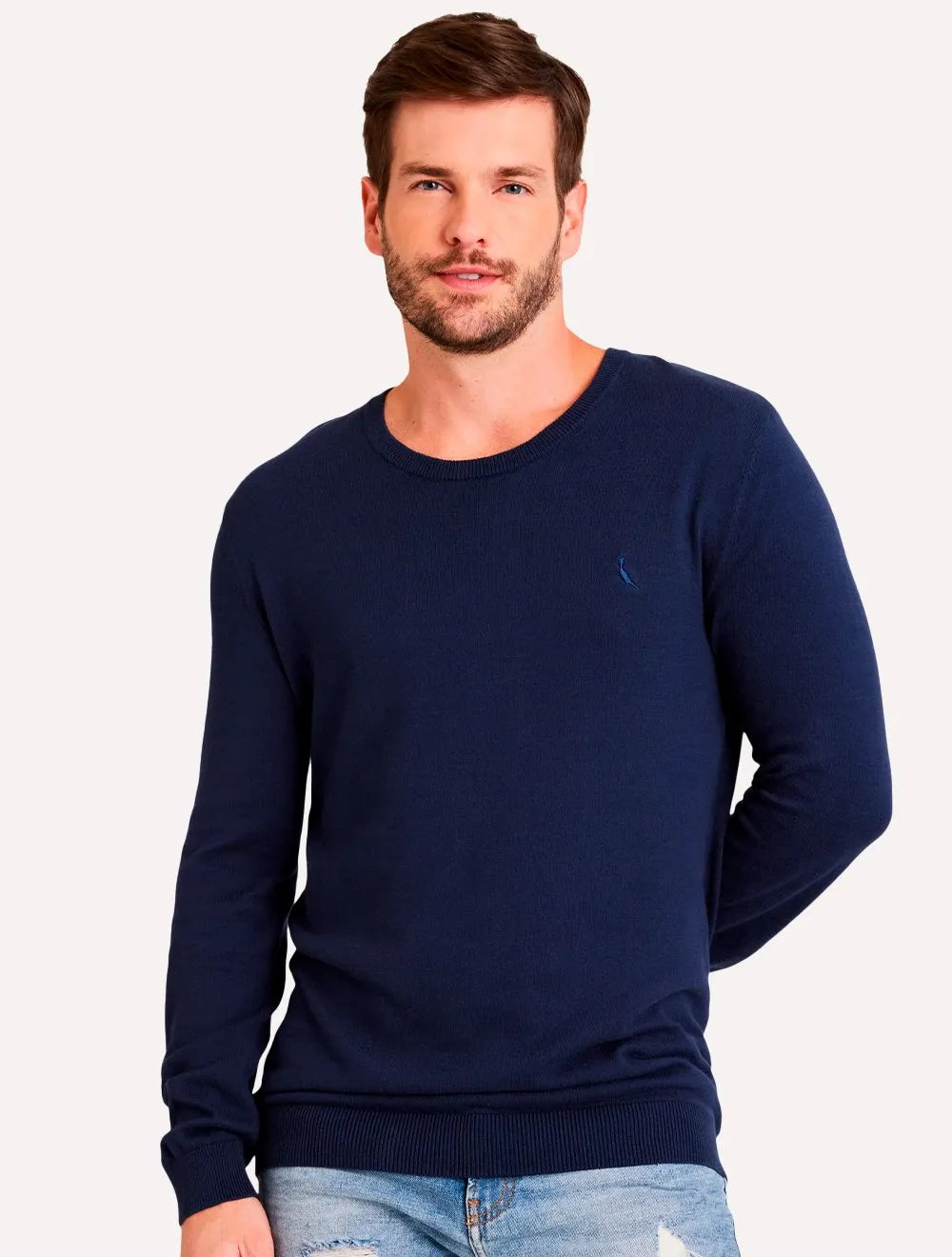 Suéter Reserva Masculino Tricot Basico Gola Careca Azul Marinho