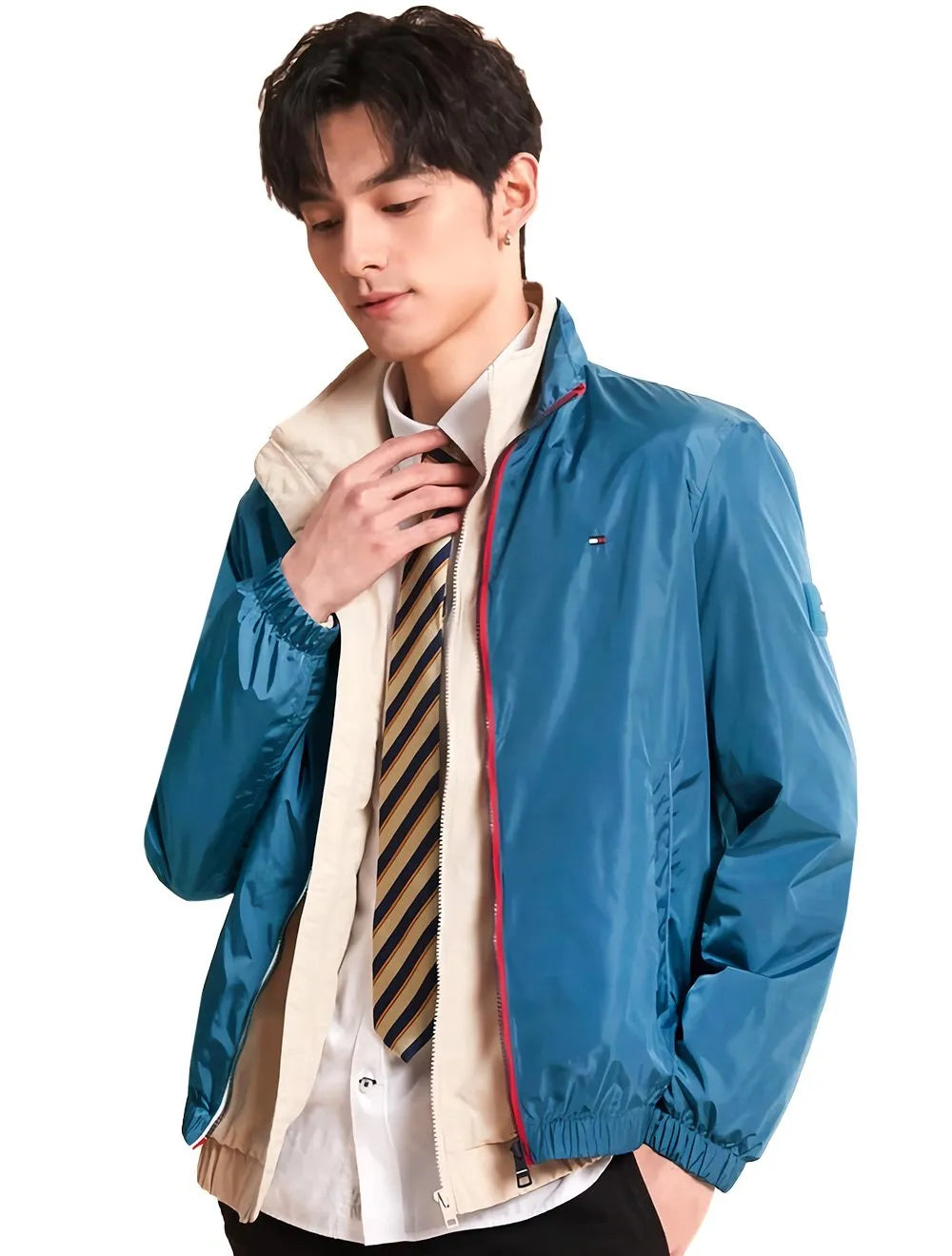 Jaqueta Tommy Hilfiger Masculina Windbreaker Flex Blouson Azul Claro