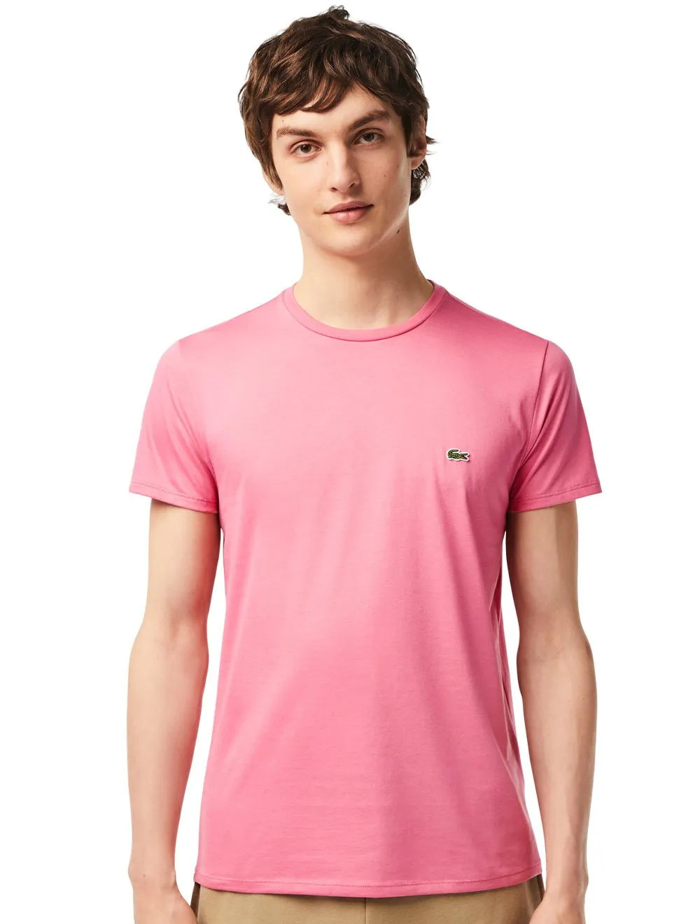 Camiseta Lacoste Masculina Jersey Pima Cotton Rosa Forte