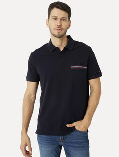 Polo Tommy Hilfiger Masculina Piquet Small Chest Stripe Azul Marinho