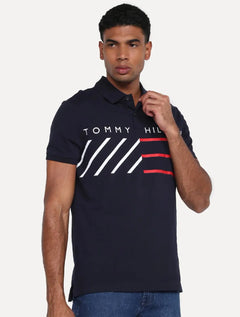 Polo Tommy Hilfiger Masculina Regular Piquet Brand Love Print Azul Marinho