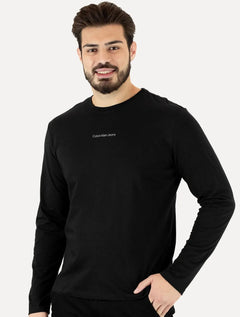 Camiseta Calvin Klein Jeans Masculina Manga Longa Institutional Grey Logo Preta
