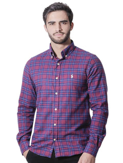 Camisa Ralph Lauren Masculina Custom Fit Flannel Xadrez Gordon Vermelho/Marinho