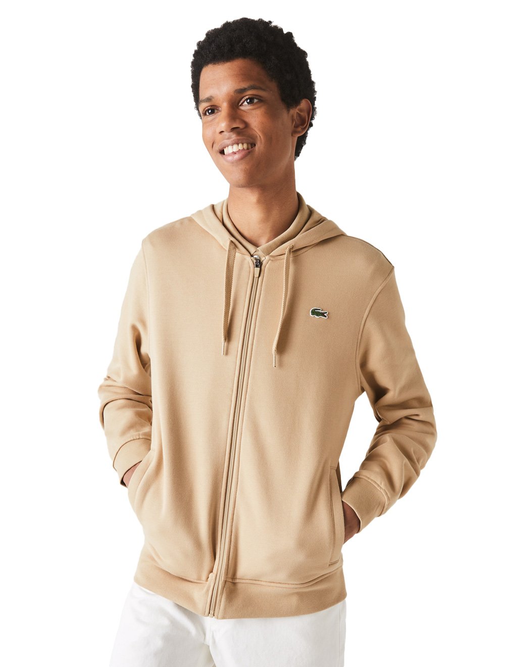 Moletom Lacoste Masculino Sport Fleece Hoodie Full Zip Cáqui