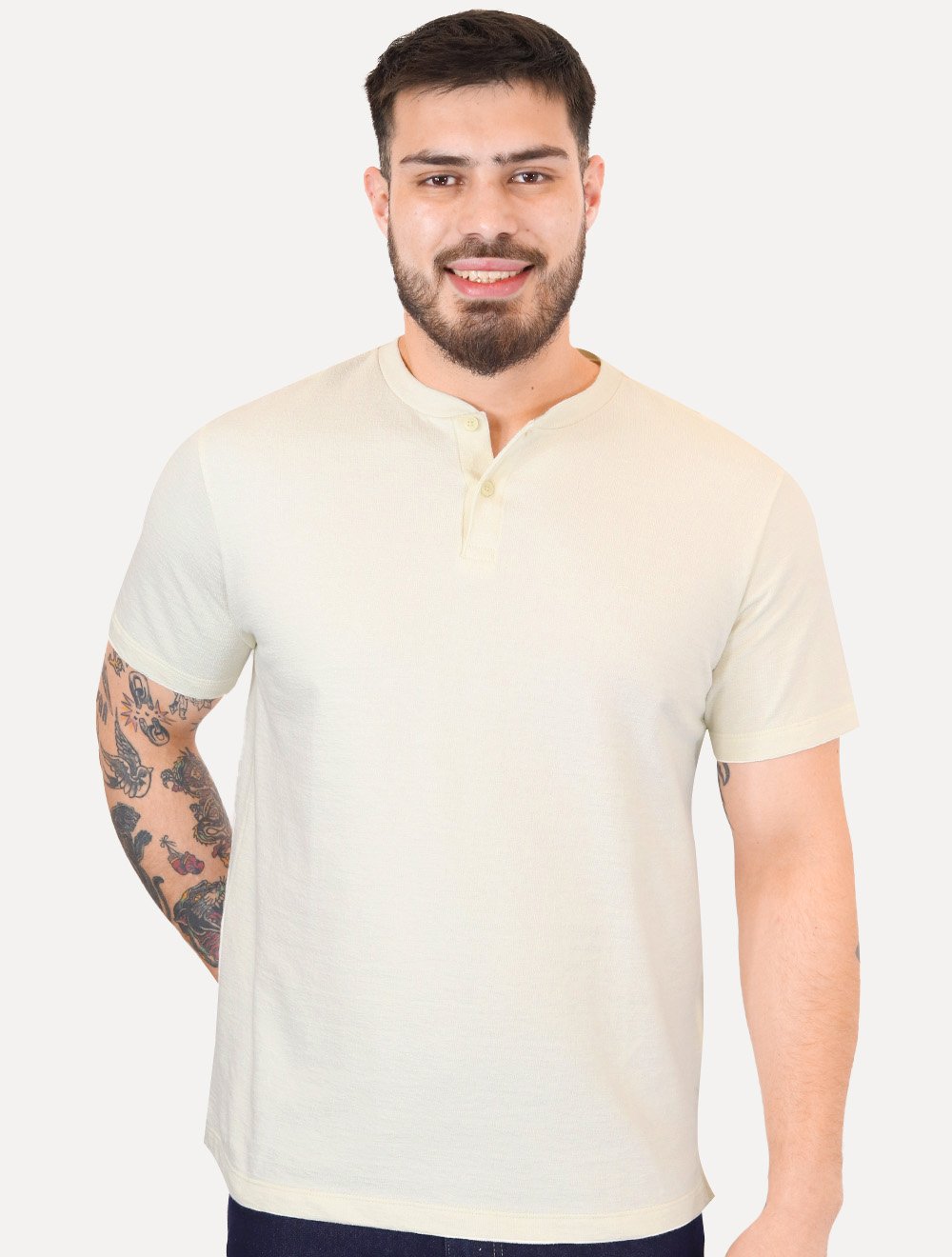 Camiseta Aramis Masculina Regular Gola Portuguesa Tricot Off White