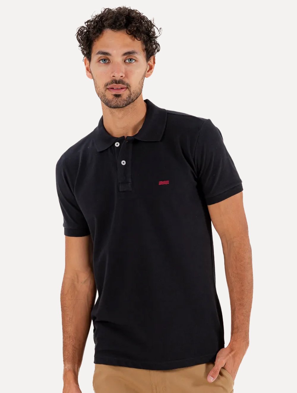 Polo King & Joe Masculina Piquet Slim Red Logo Preta