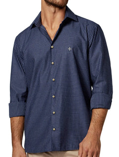 Camisa Dudalina Masculina Comfort Slub Cotton Xadrez Azul Marinho