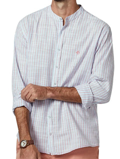 Camisa Dudalina Masculina Comfort Slub Cotton Listrada Rosa / Azul Claro