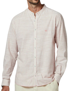 Camisa Dudalina Masculina Comfort Slub Cotton Listrada Rosa / Cáqui