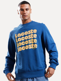 Moletom Lacoste Masculino Crewneck Classic Fit Khaki Logo Azul