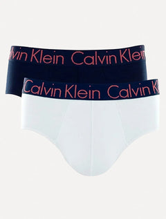 Cueca Calvin Klein Brief Cotton Stretch Mag Branca e Marinho Pack 2UN