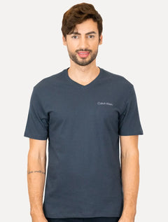 Camiseta Calvin Klein Swimwear Masculina V-Neck Slim Fit Logo Azul Marinho