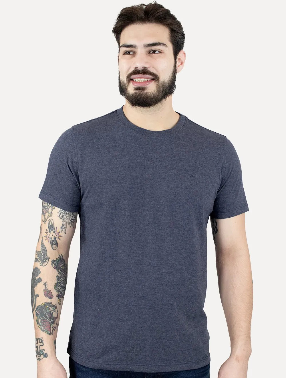 Camiseta Aramis Masculina Regular Piquet Bordado Marinho Mescla