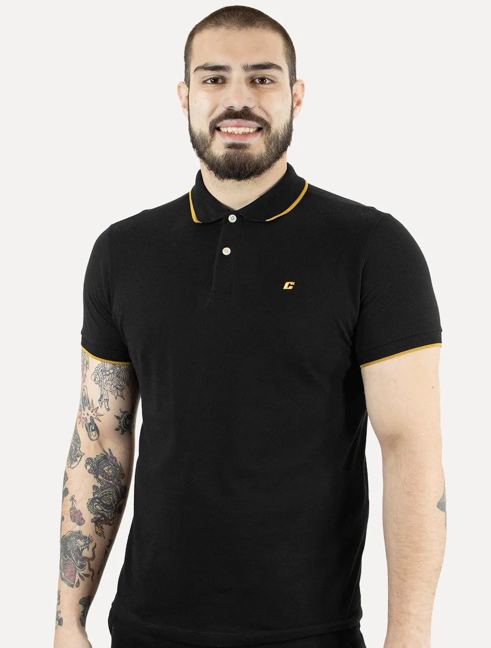 Polo Colcci Masculina Piquet Gold Frisos Mini Logo Preta