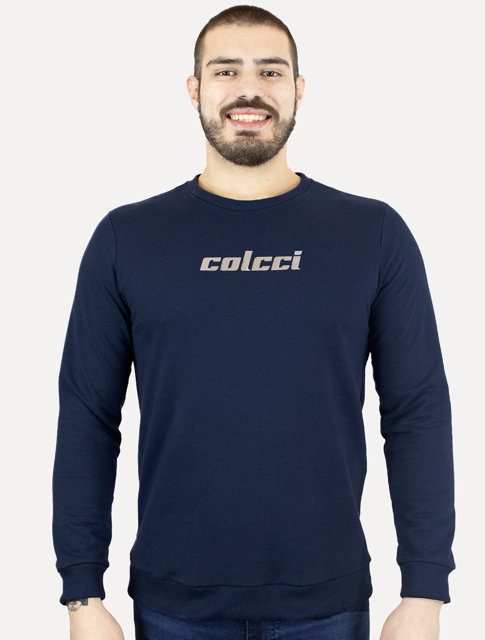 Moletom Colcci Masculino Comfort Crewneck Mirrored Logo Azul Marinho