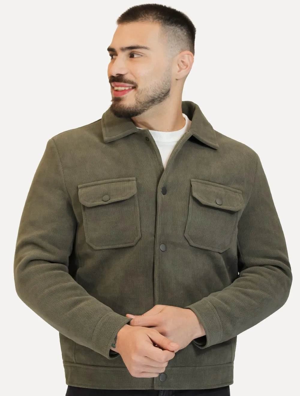 Jaqueta Dixen Masculina Cotelê Canelada Pockets Button Verde Militar